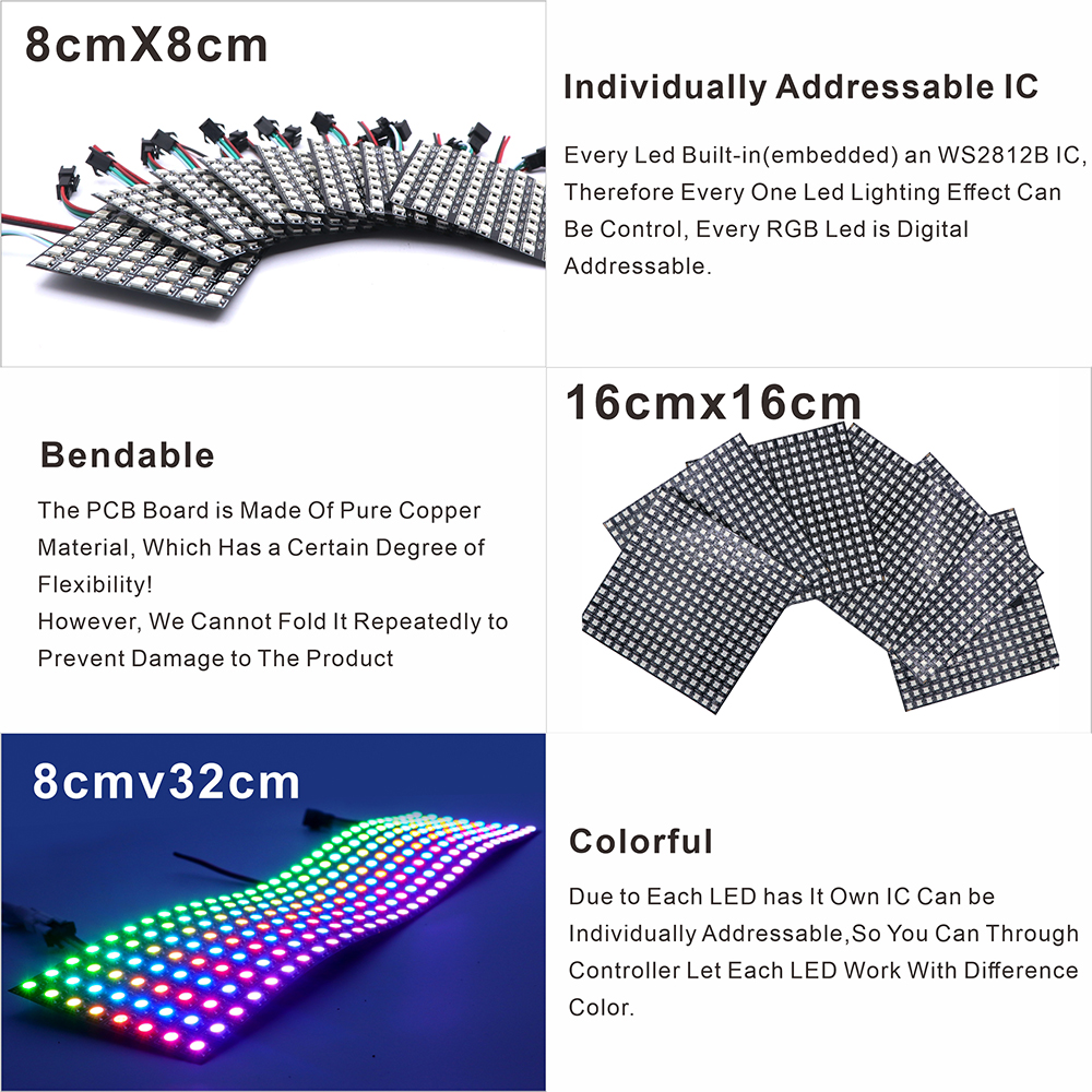 WS2812B SMD5050 RGB Panel LED  - مراجعة Rgb Led Matrix 8X8 وسعره